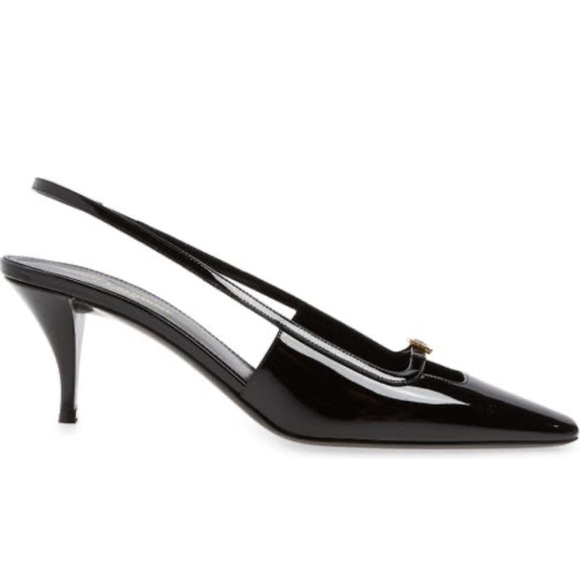 Saint Laurent Blade square toe sling back heels in patent black - Picture 4 of 8